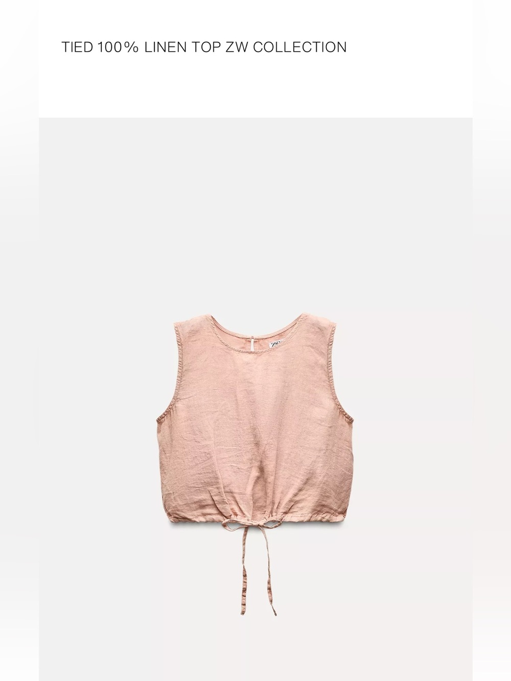 NWT Zara ZW Collection 100% Linen Pink Tank Top Size XLarge.